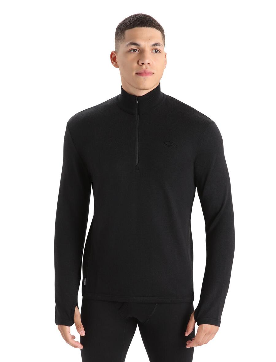 Black Icebreaker Merino Original Long Sleeve Half Zip Men\'s Hoodie | AU 1272KORI